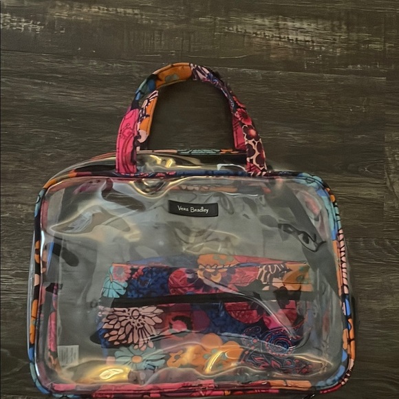 Vera Bradley Handbags - Vera Bradley Pink and Blue Cosmetic Bag with Artistic Design